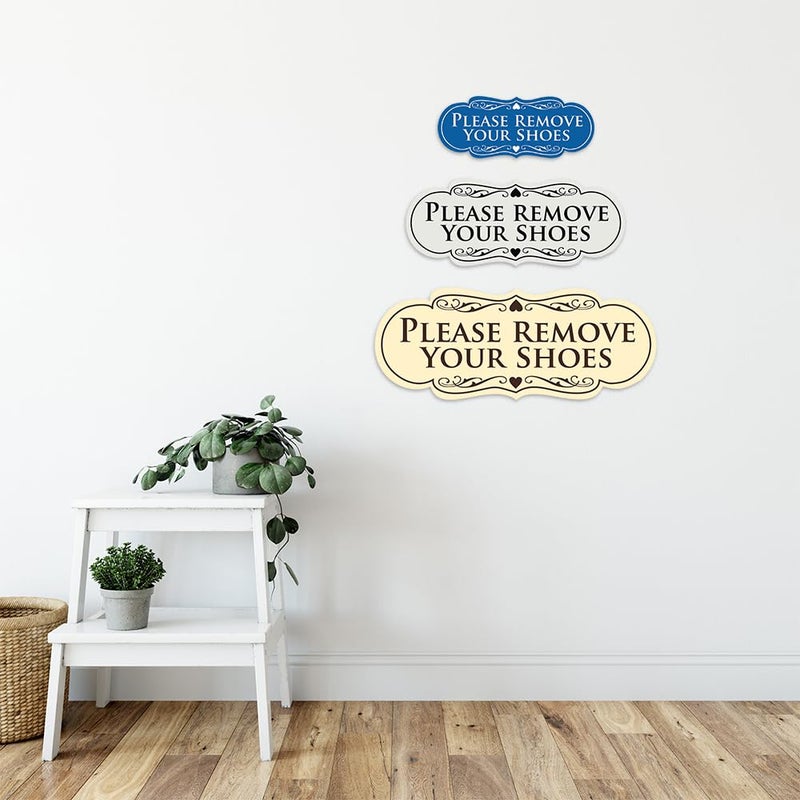 All Quality Designer Please Remove Your Shoes Wall or Door Sign - No Shoes Signage | Easy Installation - White - Medium (1 Pack) - Image 4